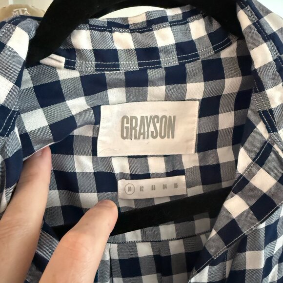Grayson Button Up Long Sleeve Blouse Size 1 Color Blue White - Picture 2 of 5
